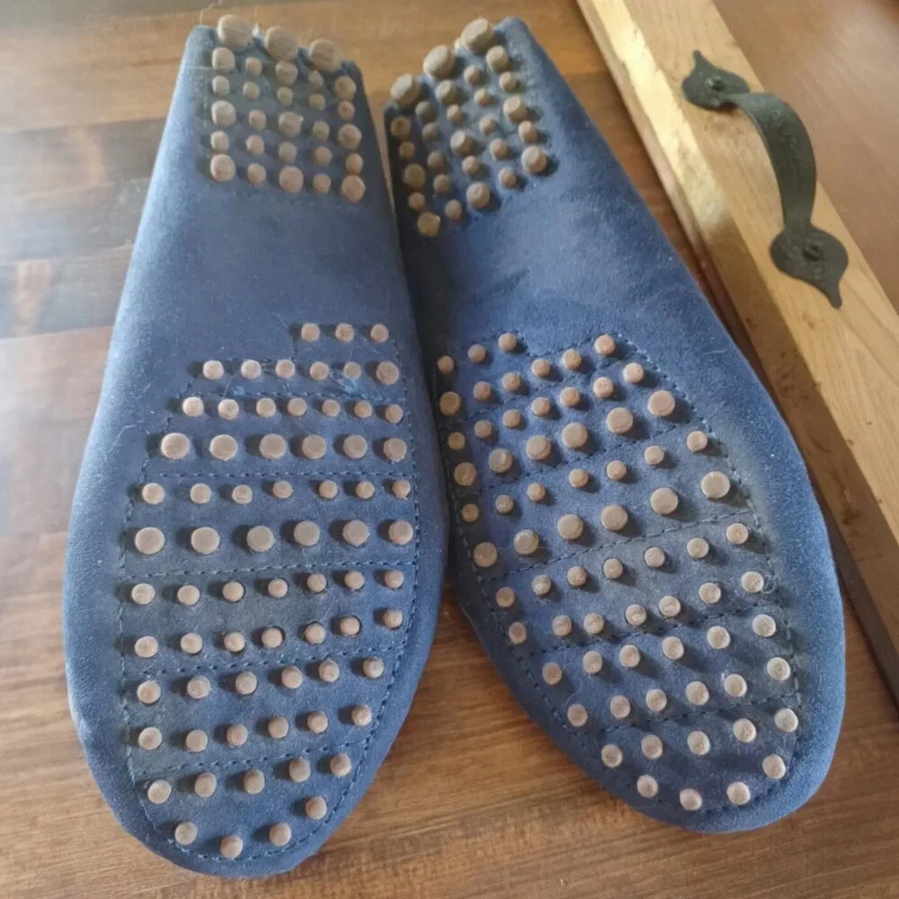 Just Fab Loafers Womens Size 6 Tassel Faux Suede Flats Great Tread Navy Blue - Picture 2 of 3